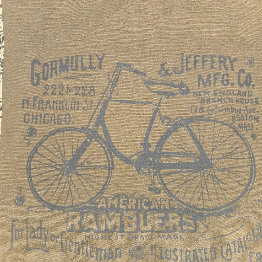MYRA Bicycle Print Canvas/ Leather Tote Bag S-0935 18" X 13"  12"handles - Picture 2 of 15